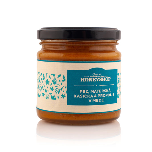 Peľ, materská kašička a propolis v mede